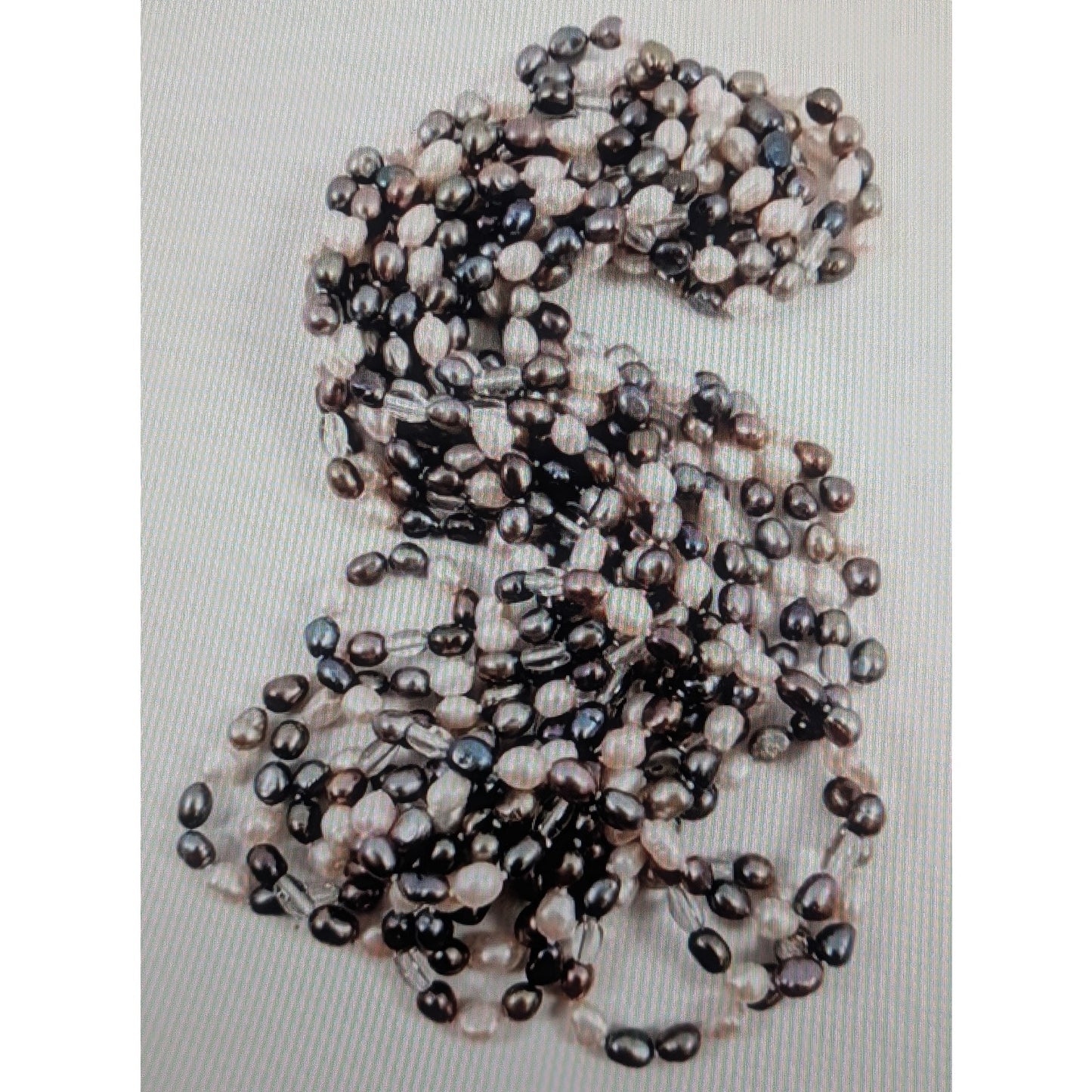 200" Oval White Peacock Pearls With Glass Bead Hand Knotted Rope Necklace