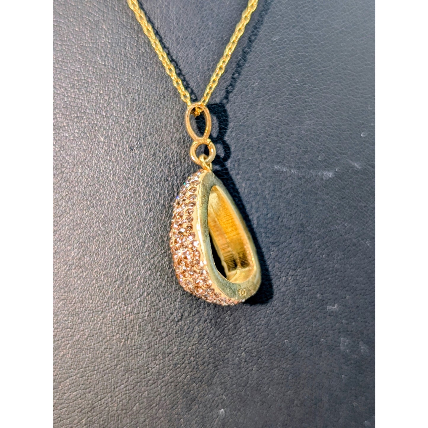 VTG 925 Vermeil Amber Color Crystal Encrusted Triangle Pendant 18" Necklace