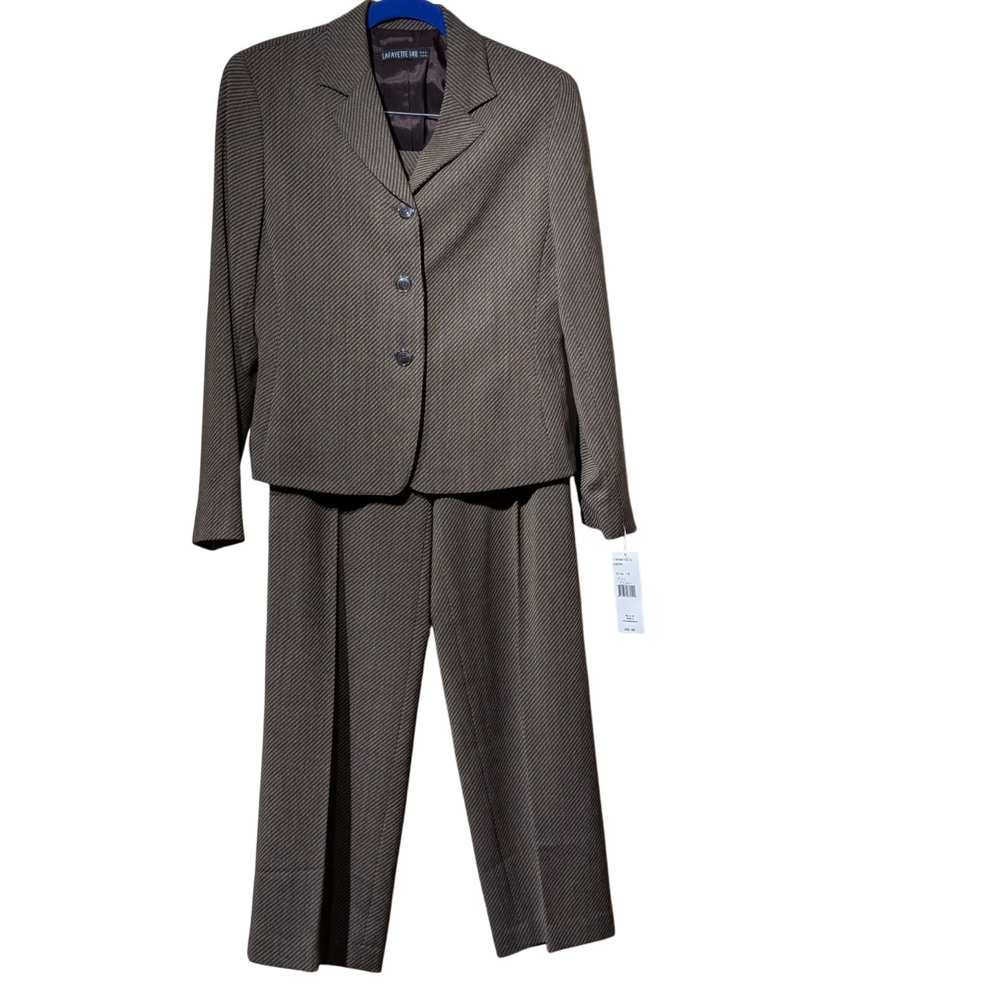 Lafayette 148 New York NWT Espresso Stripe Wool Blend Pant Suit Womens Size 10