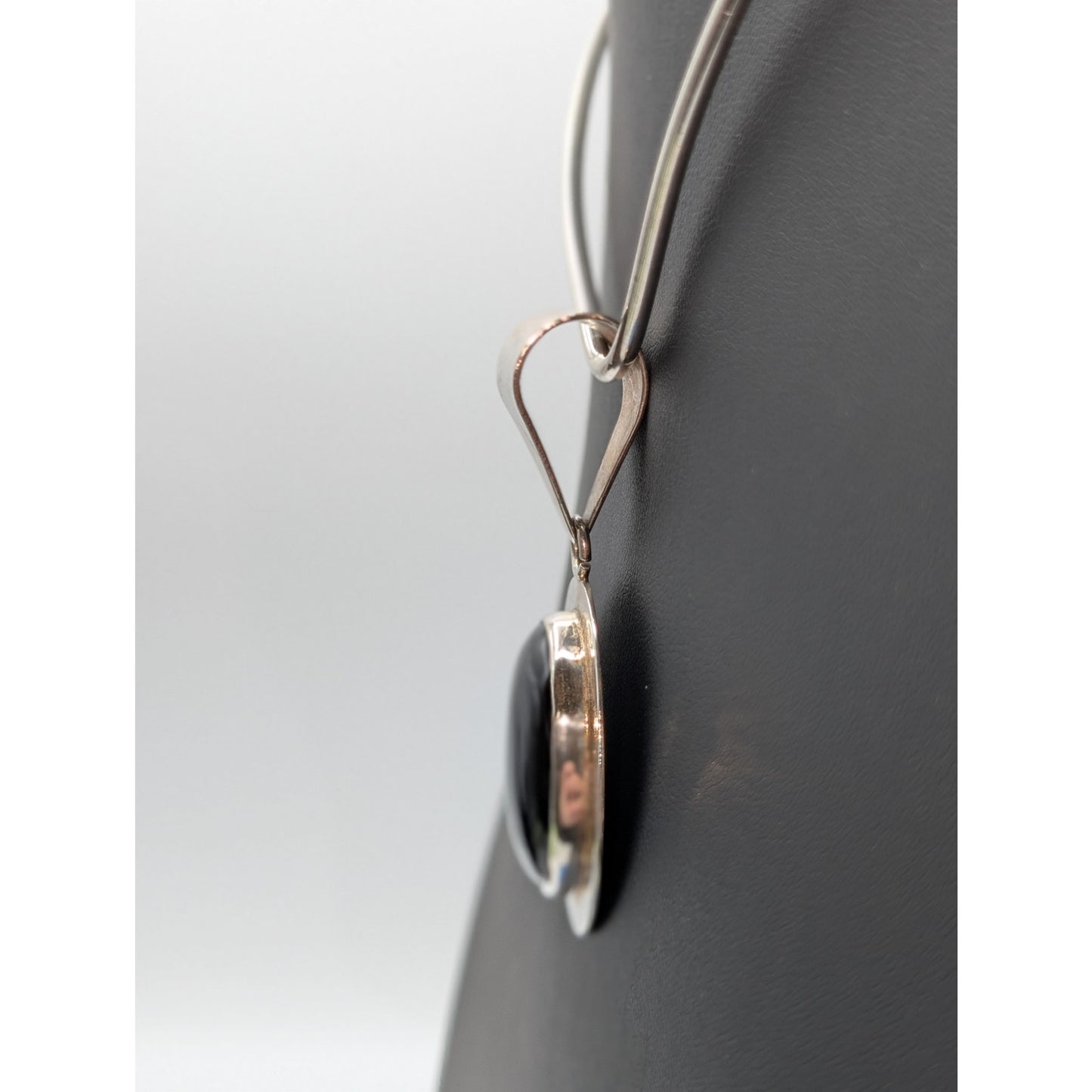 Vintage Signed 925 Mexico Sterling Silver Huge Bale Black Stone Pendant (Only)