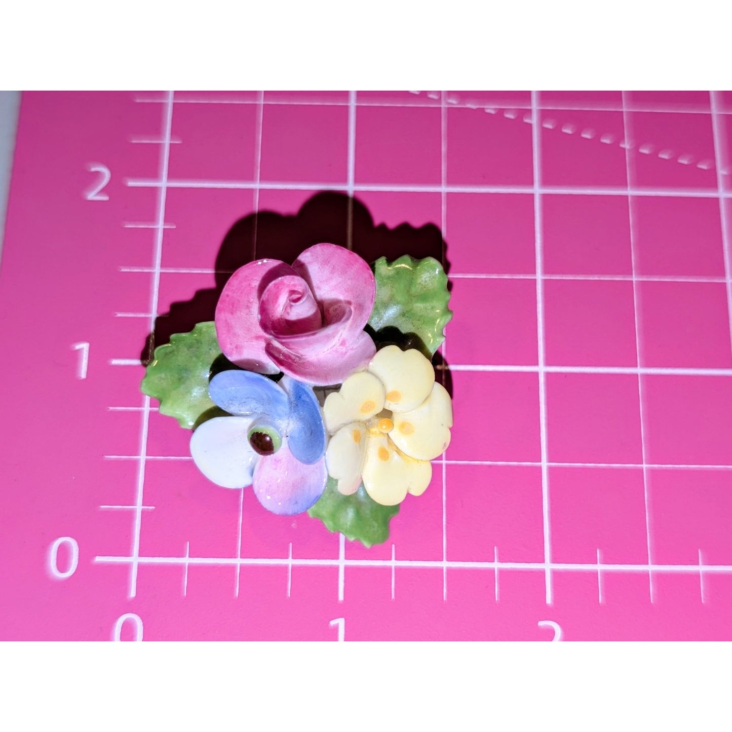 CARA Vintage China Staffordshire Made in England Three Flower Brooch