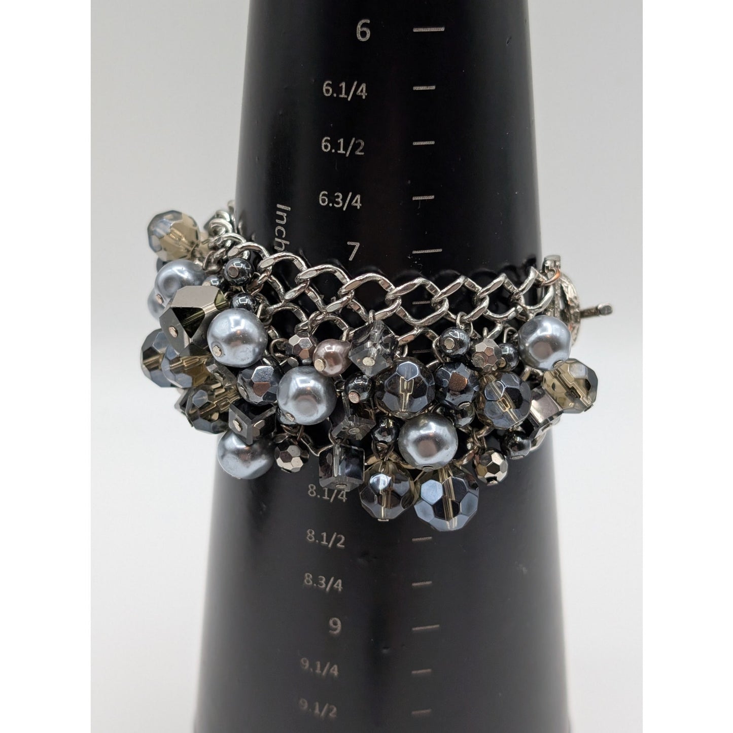 Premier Designs Silver Tone Metallic Faux Pearl Glass Crystal Toggle Bracelet
