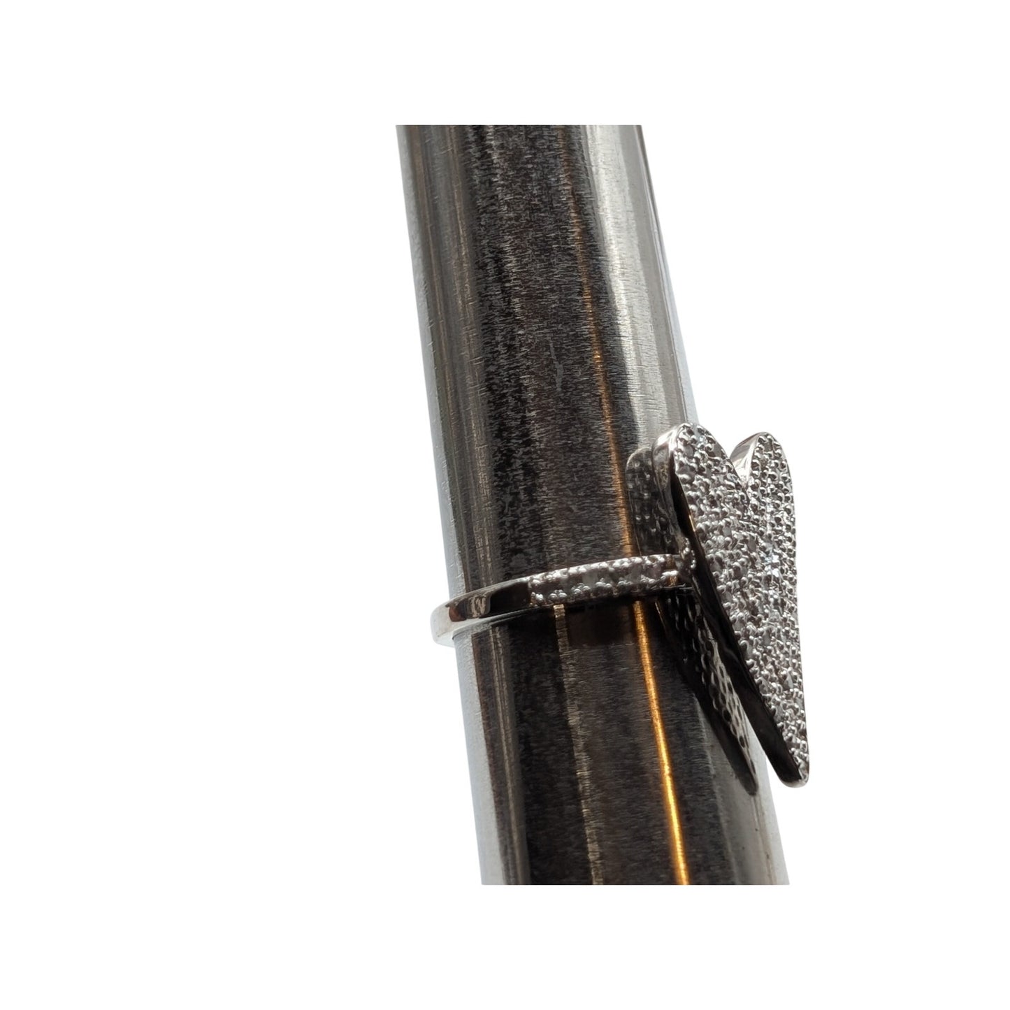 925 Sterling Tests as Diamond Pave Curved Heart Ring Size Between 6.75 & 7