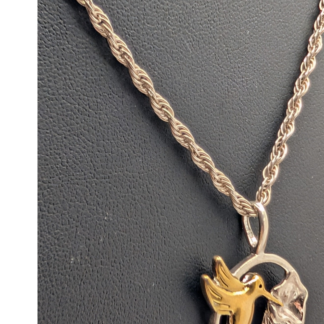 Vintage Shube Dakota West 925 Sterling Two Tone Hummingbird Rope Chain Necklace