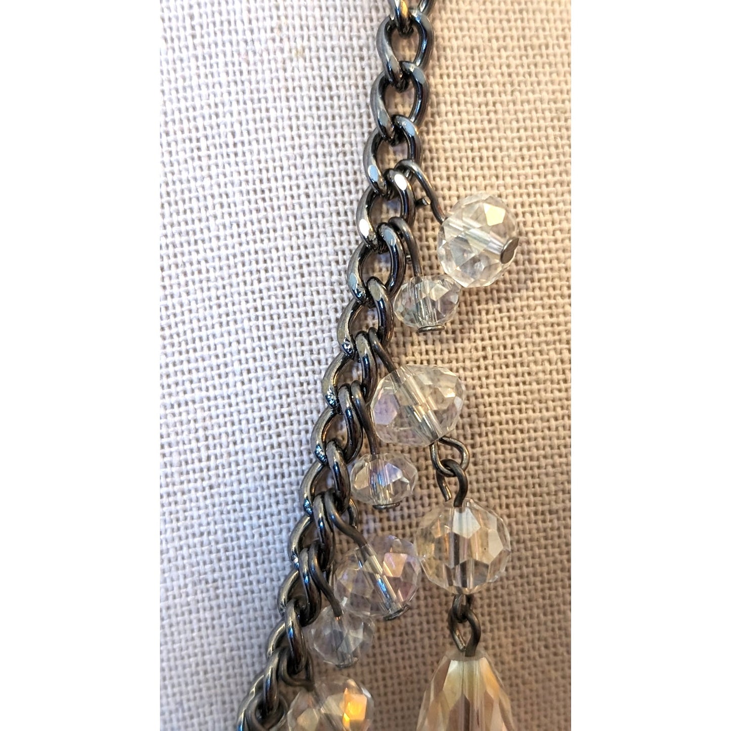 Gun Metal Crystal Dangle 18-21" Necklace