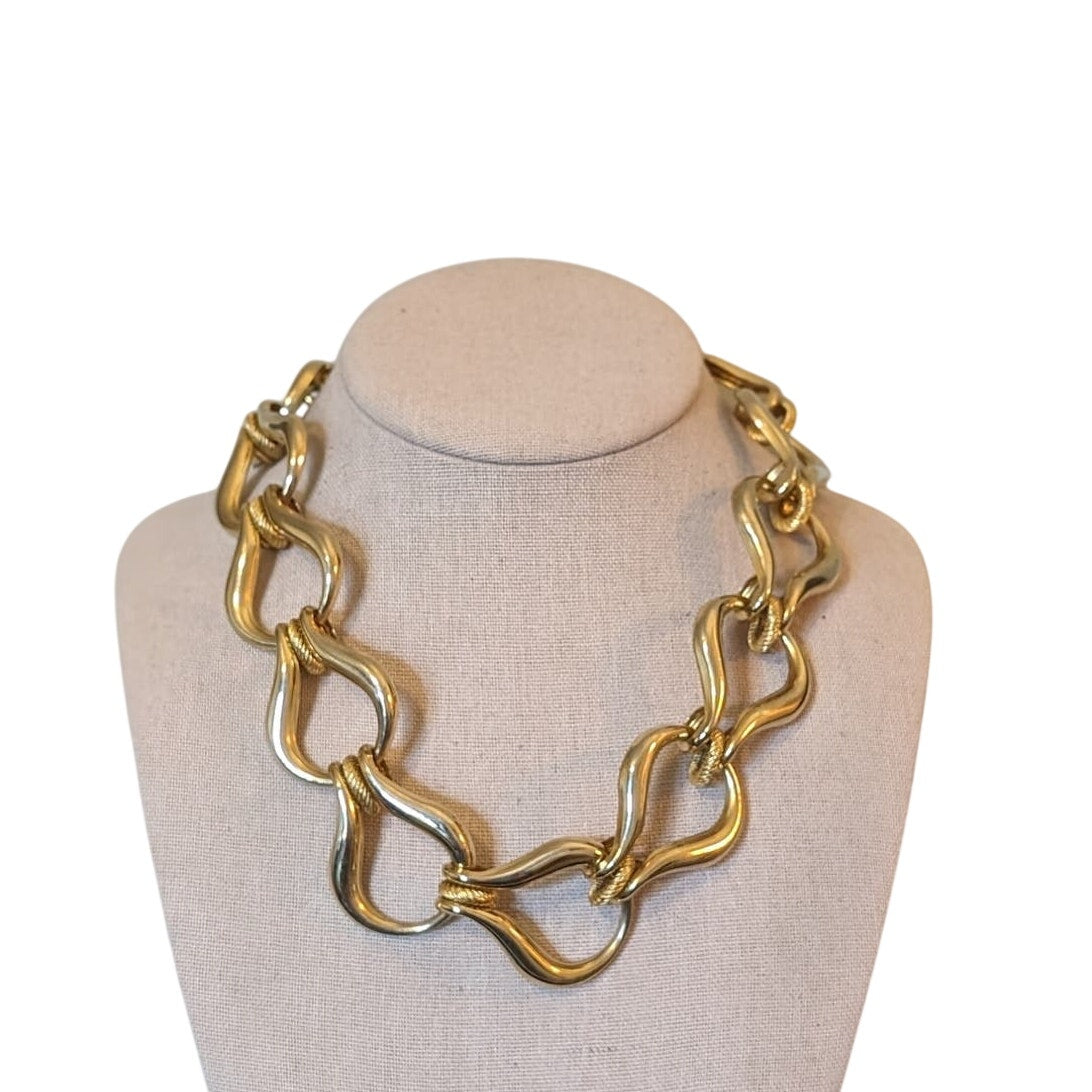 Vintage Chunky Equestrian Chain Link Necklace W/ Toggle Clasp