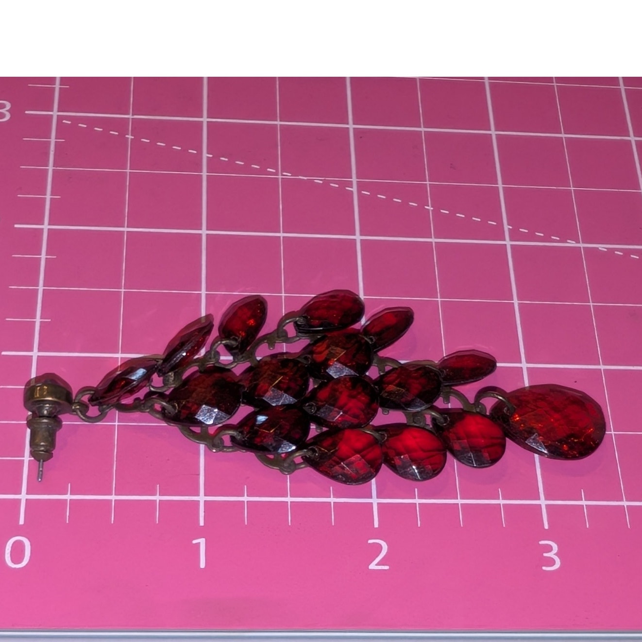 Burgundy Glass Teardrop Chandelier Post Pierced Earrings