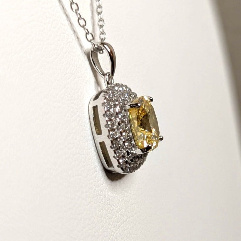925 Sterling Silver White & Yellow CZ Pendant 18" Rolo Chain Necklace