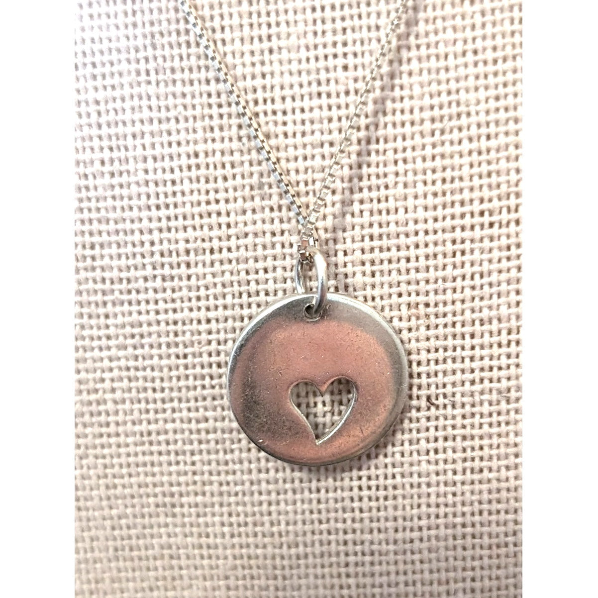925 Sterling Silver Heart Cut Out Disk Pendant 18" 925 Italy Box Chain Necklace