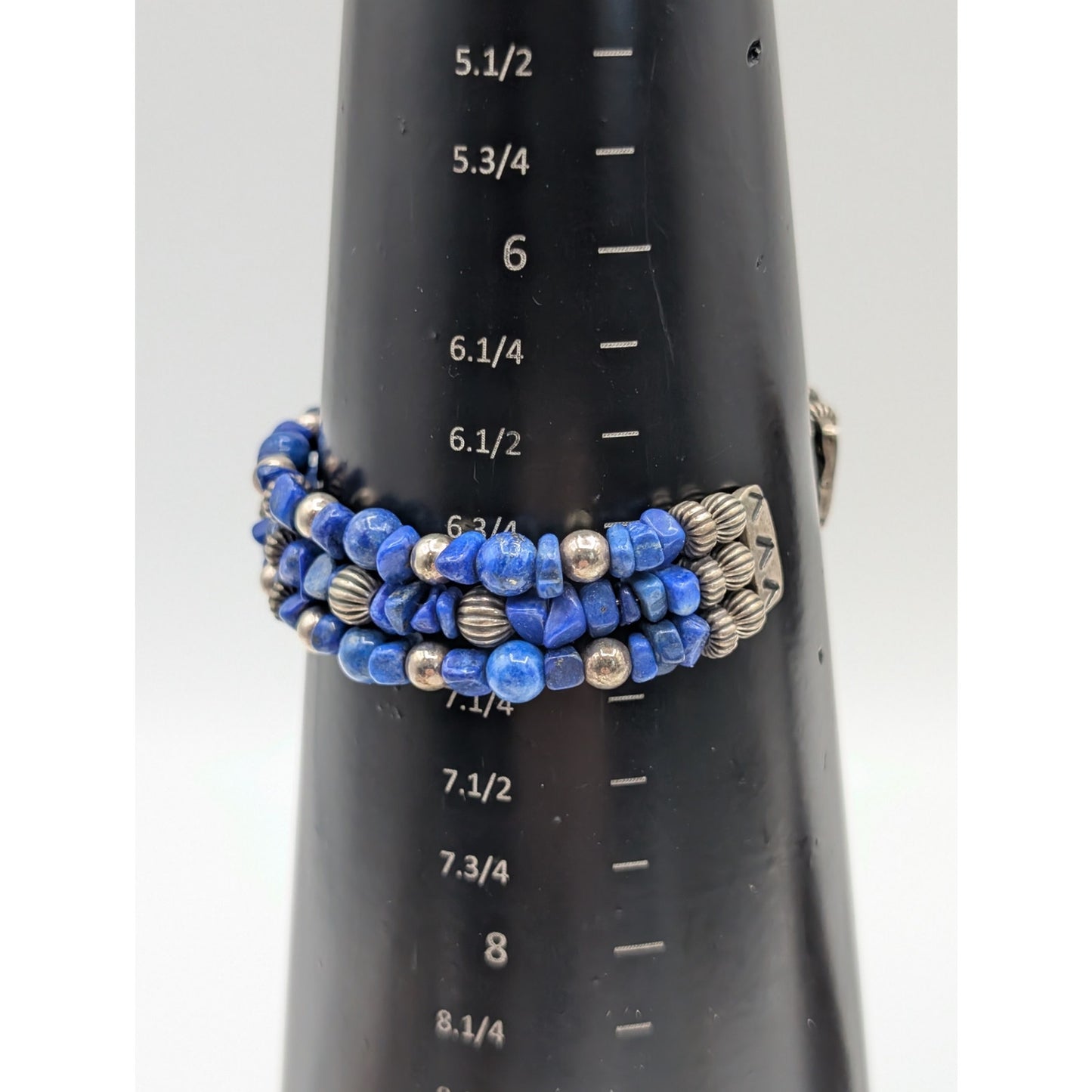 Carolyn Pollack Relios Sterling Lapis Lazuli Bead Nugget Memory Cuff Bracelet