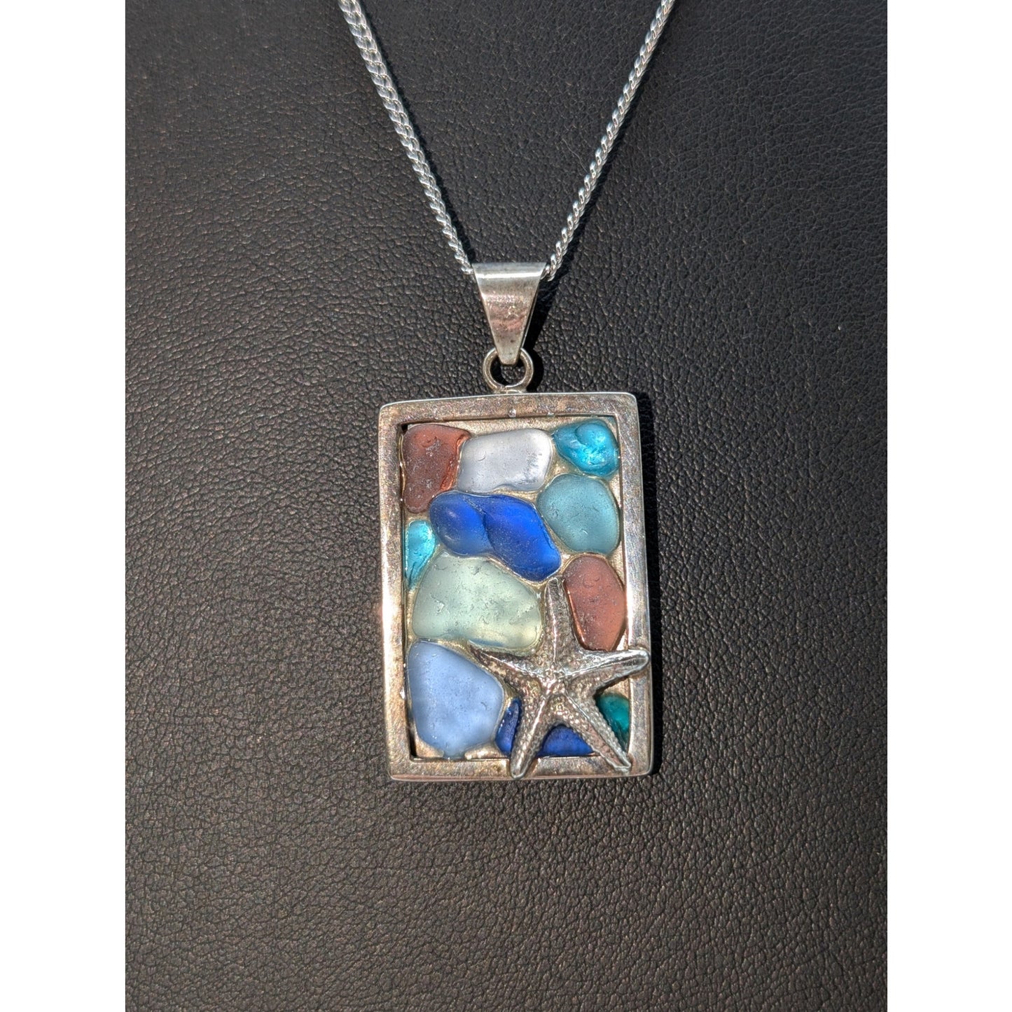 Lita Sea Glass Jewelry 925 Sterling Silver Mosaic Starfish Pendant 20" Necklace