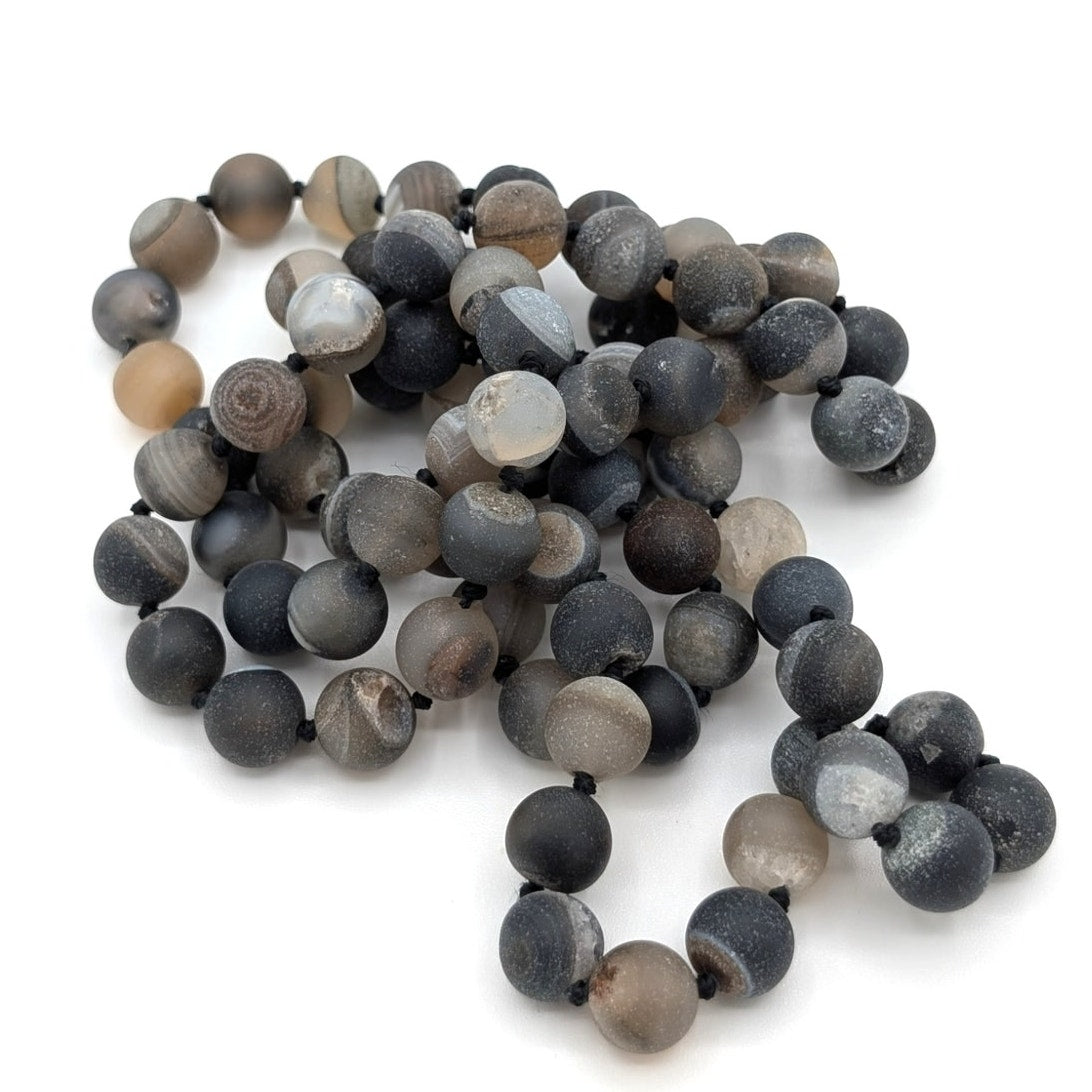 Dark Gray Matte Druzy Agate Bead 38" Strand Necklace