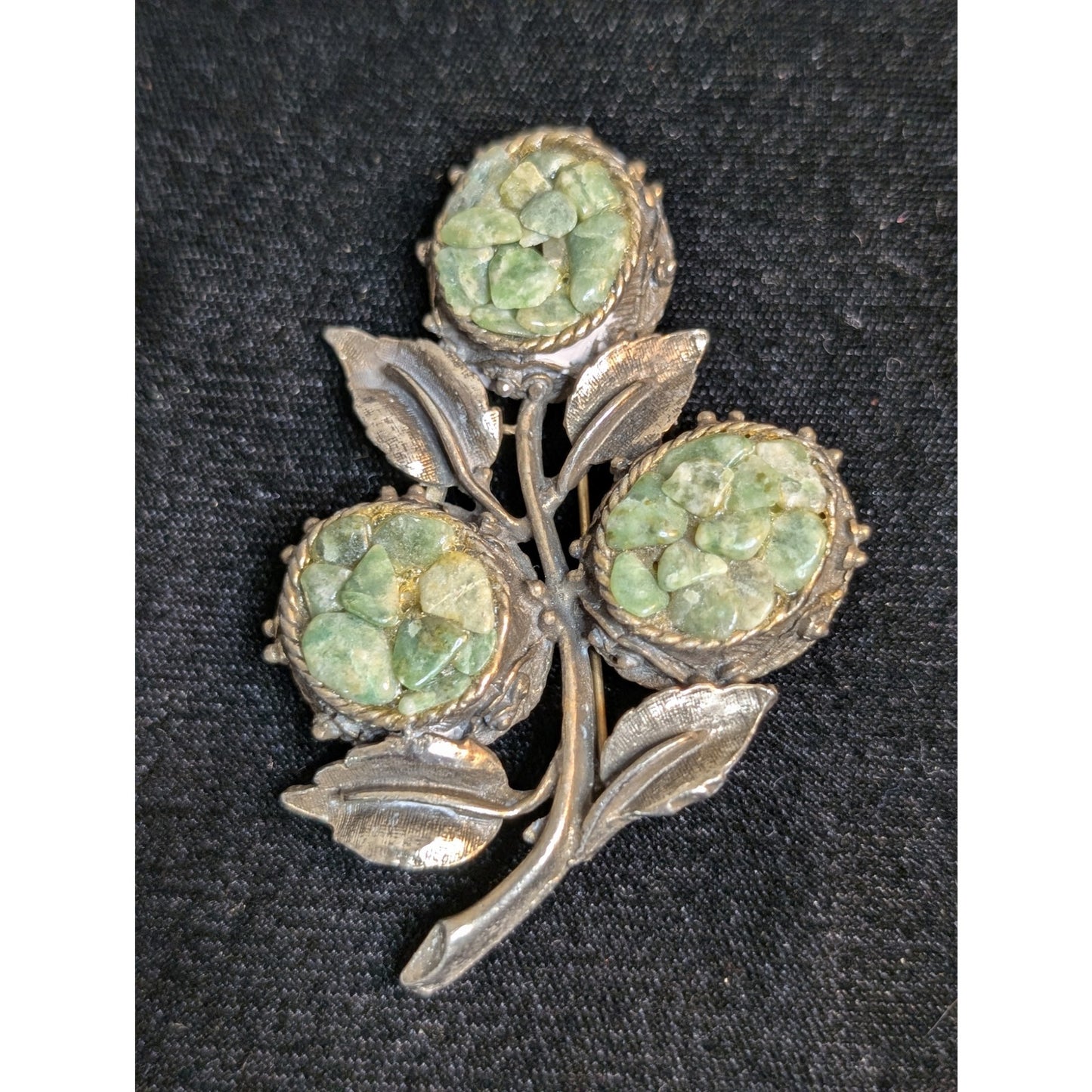 Vintage 1950s Crushed Jade Floral Leaf Large Brooch