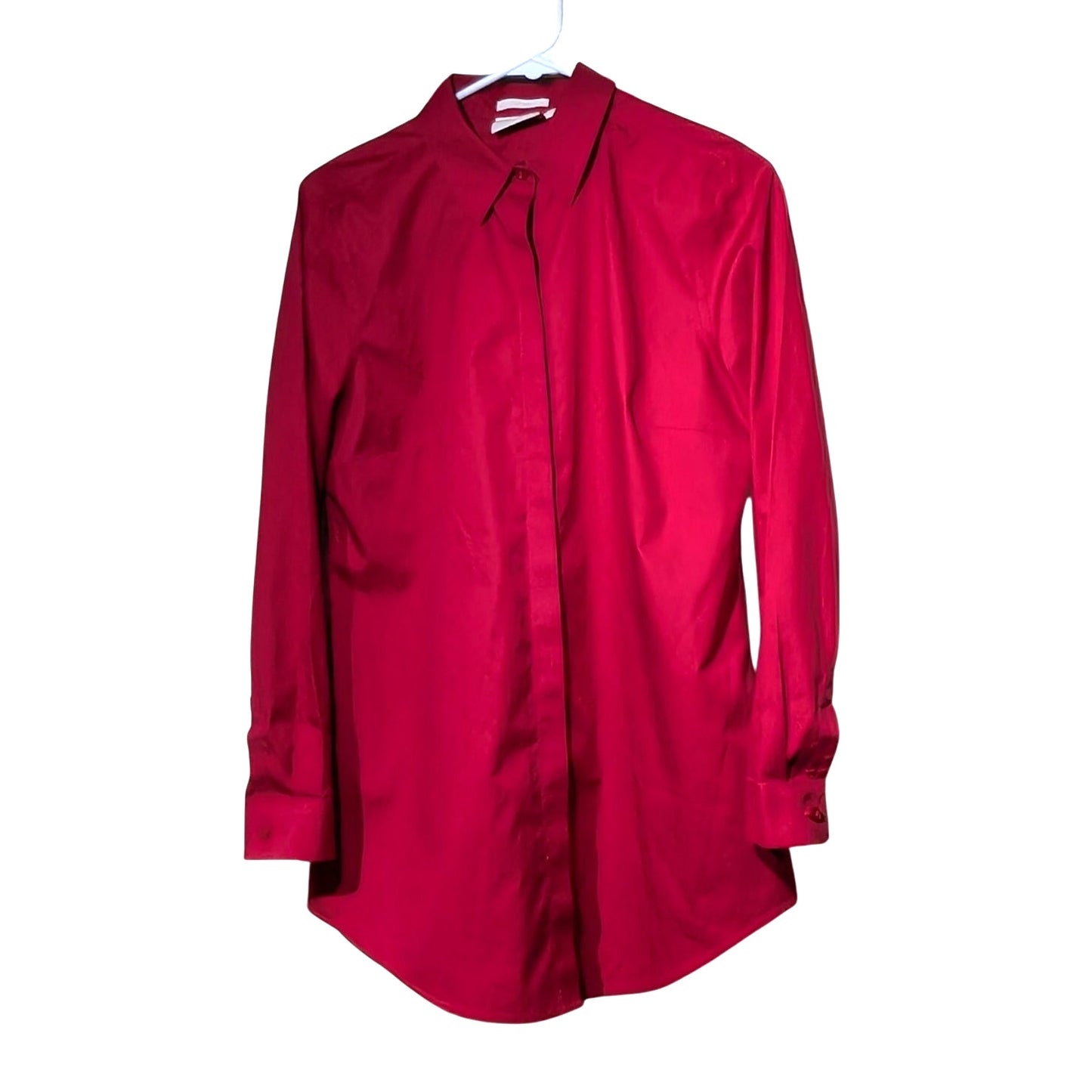 Chico's No-Iron Deep Pink Button Front Curved Hem 100% Cotton Shirt Size S/4