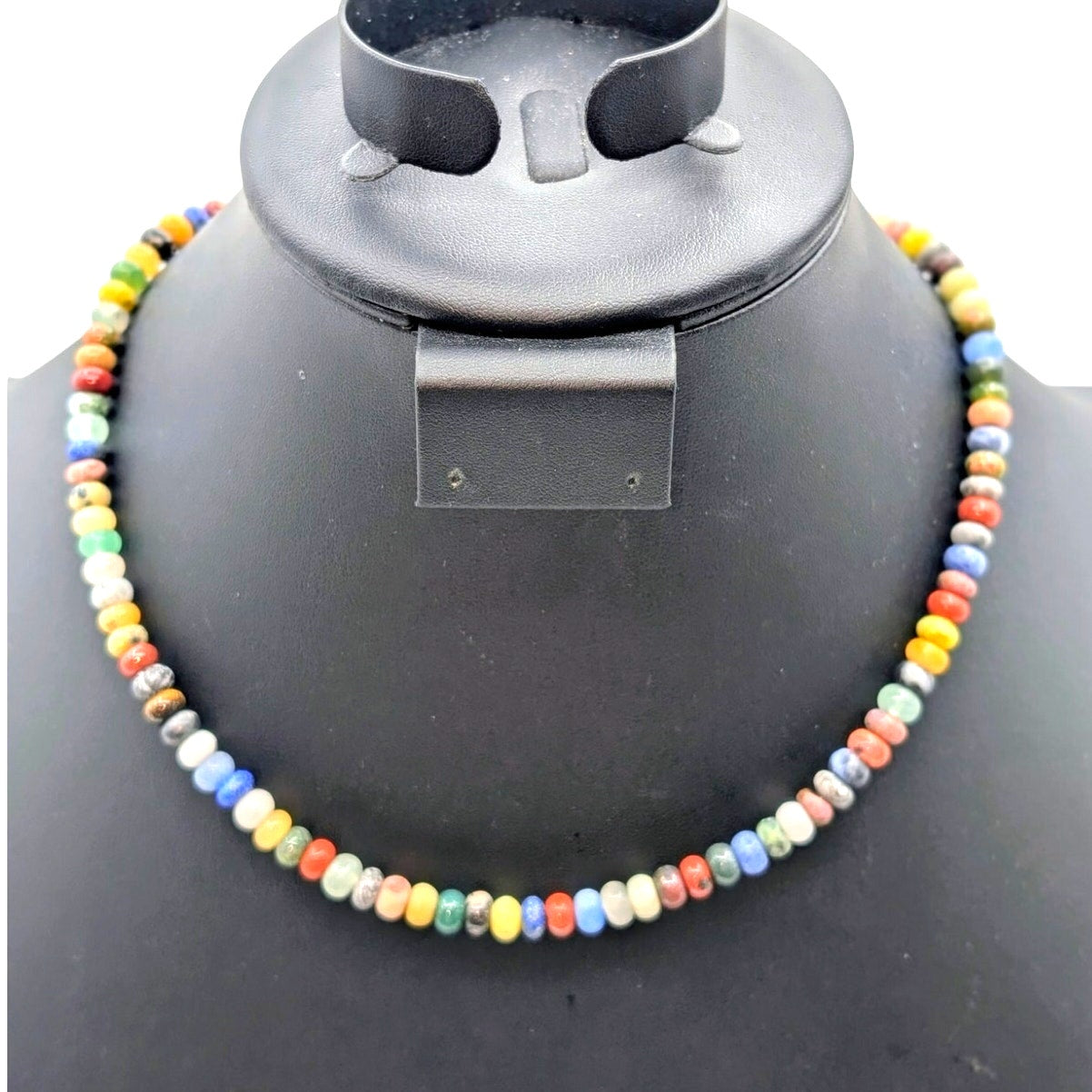 S & P 925 Sterling Silver Semi-Precious Stone Bead Boho Choker 17.5" Necklace