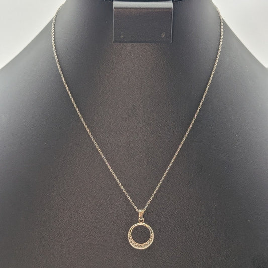 Vintage 925 Sterling Silver Filigree Circle Pendant 18" Chain Necklace