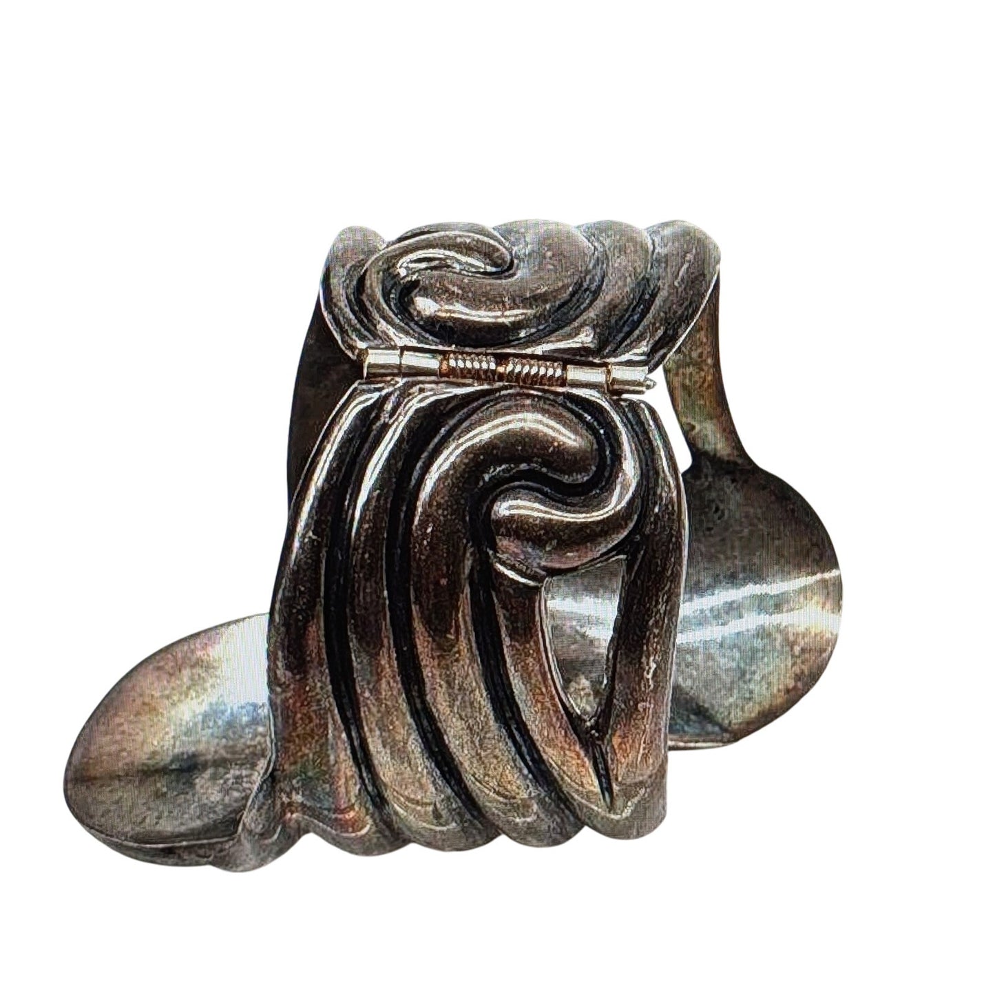 Vtg Taxco Signed ES Mexican Modernist 925 Sterling Scrolled Clamper Bracelet