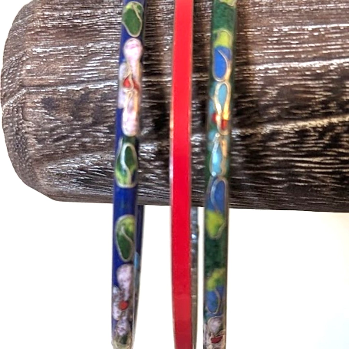 Vintage Bangle Bracelets Two Cloisonne and One Red Enamel