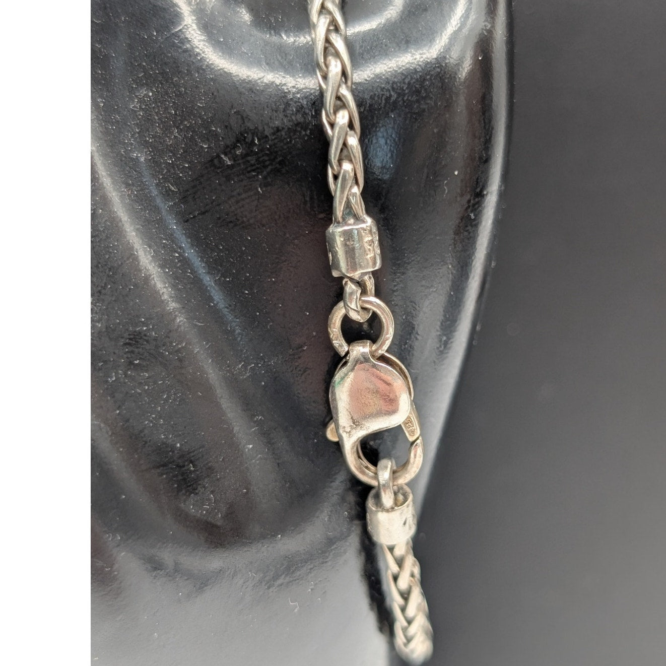 18K Gold & 925 Sterling Silver--Wheat Chain Bracelet W/ 18K Gold Stations 12.22g