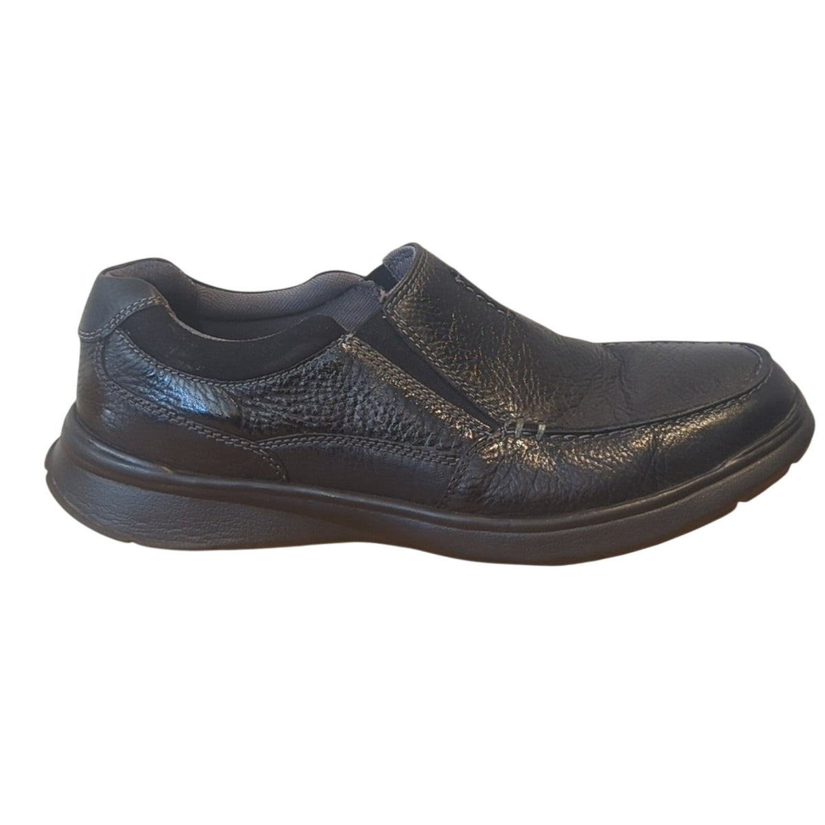 Clarks Collection Cotrell Free Black Oily Leather Pebbled Grain Loafer Men's 11M