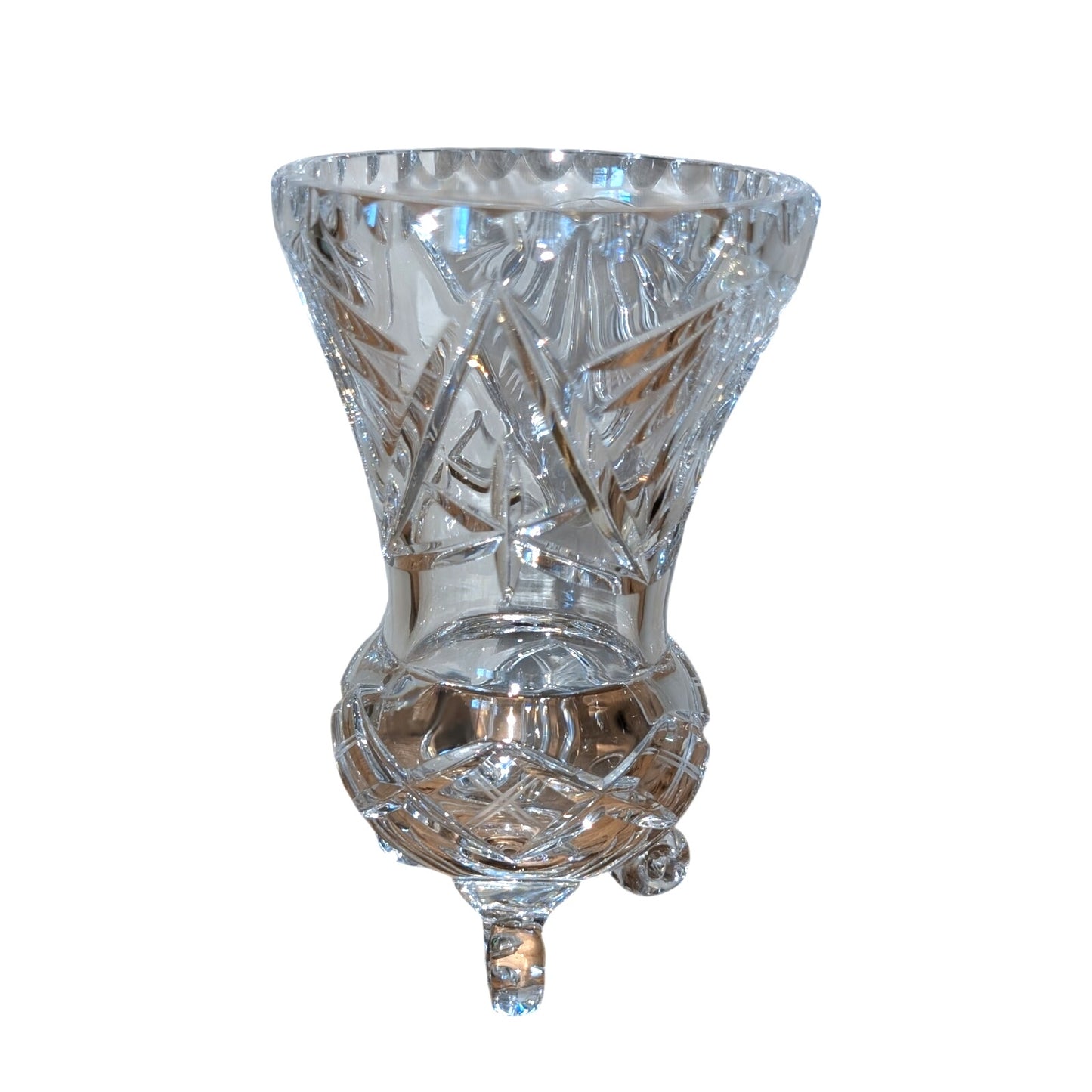 Gorgeous Vintage Cut Crystal Tripod Footed Scalloped Mouth Flower Vase