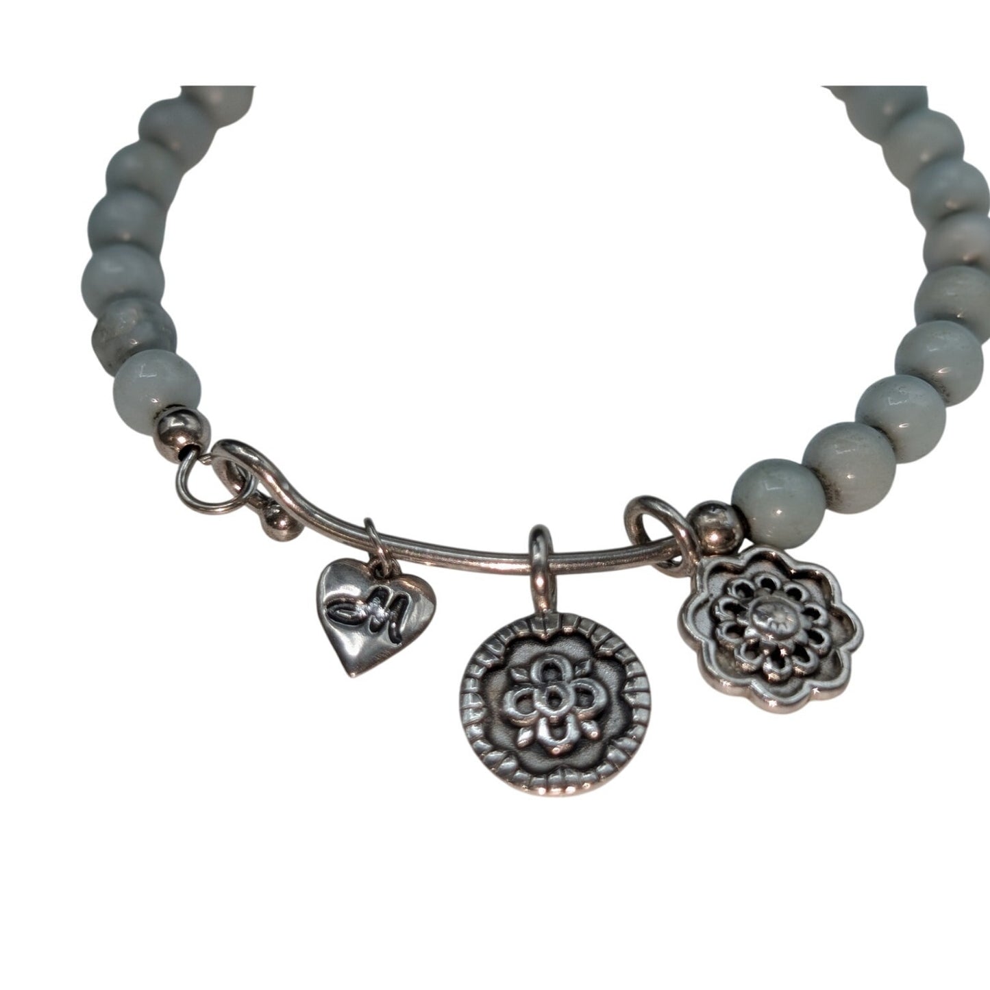 Aquamarine Bead Marked RL 925 Charm Dangle Bangle Bracelet