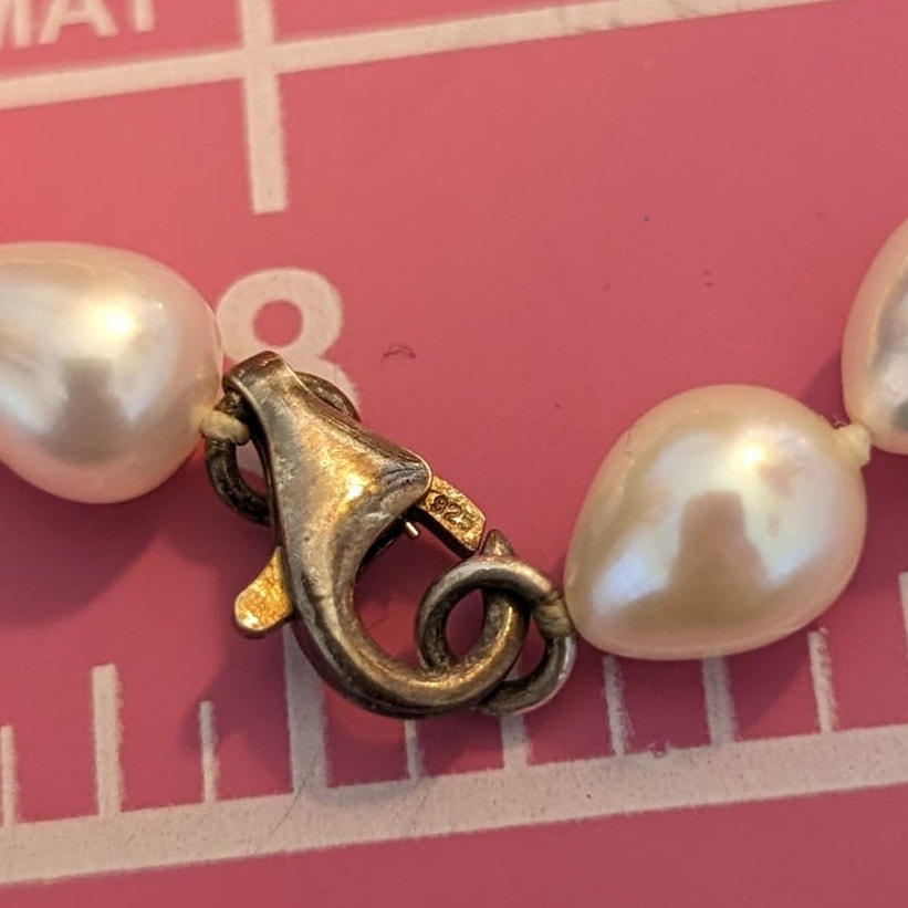 925 Sterling Silver Clasp 18 Drop-Shaped Genuine Pearl Bracelet