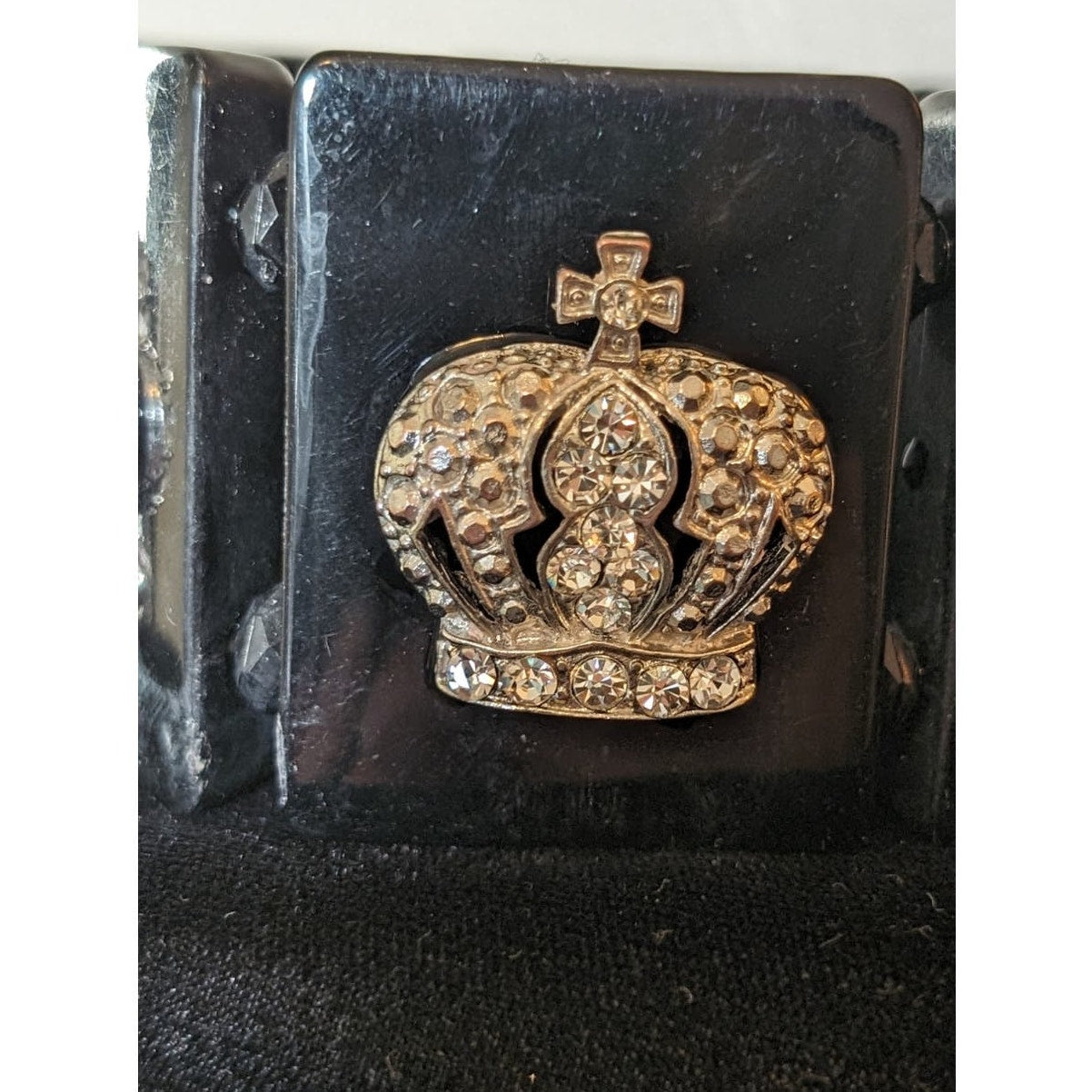 Chunky Black Stretch Rhinestone Crown Bracelet