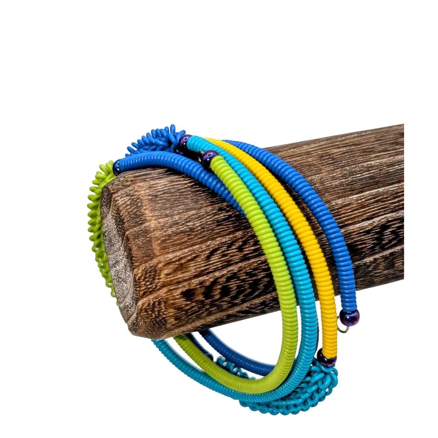 Lot of Two Colorful Telephone Wire Wrap Bracelet & Opalescent Beaded Bracelets