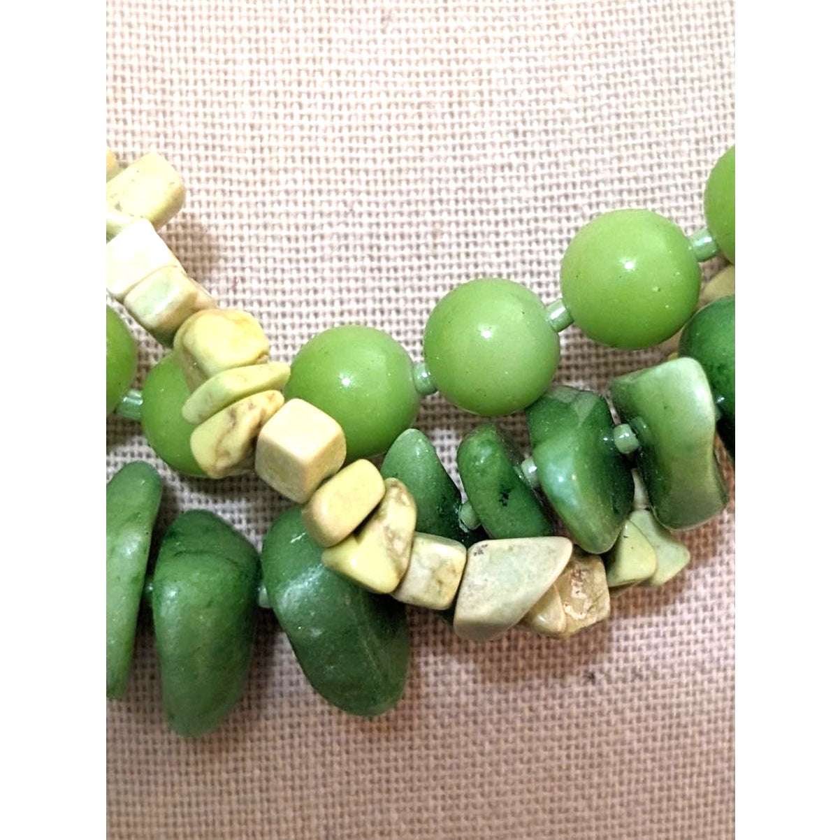 Spring Green Three Strand Bead/Stone Necklace