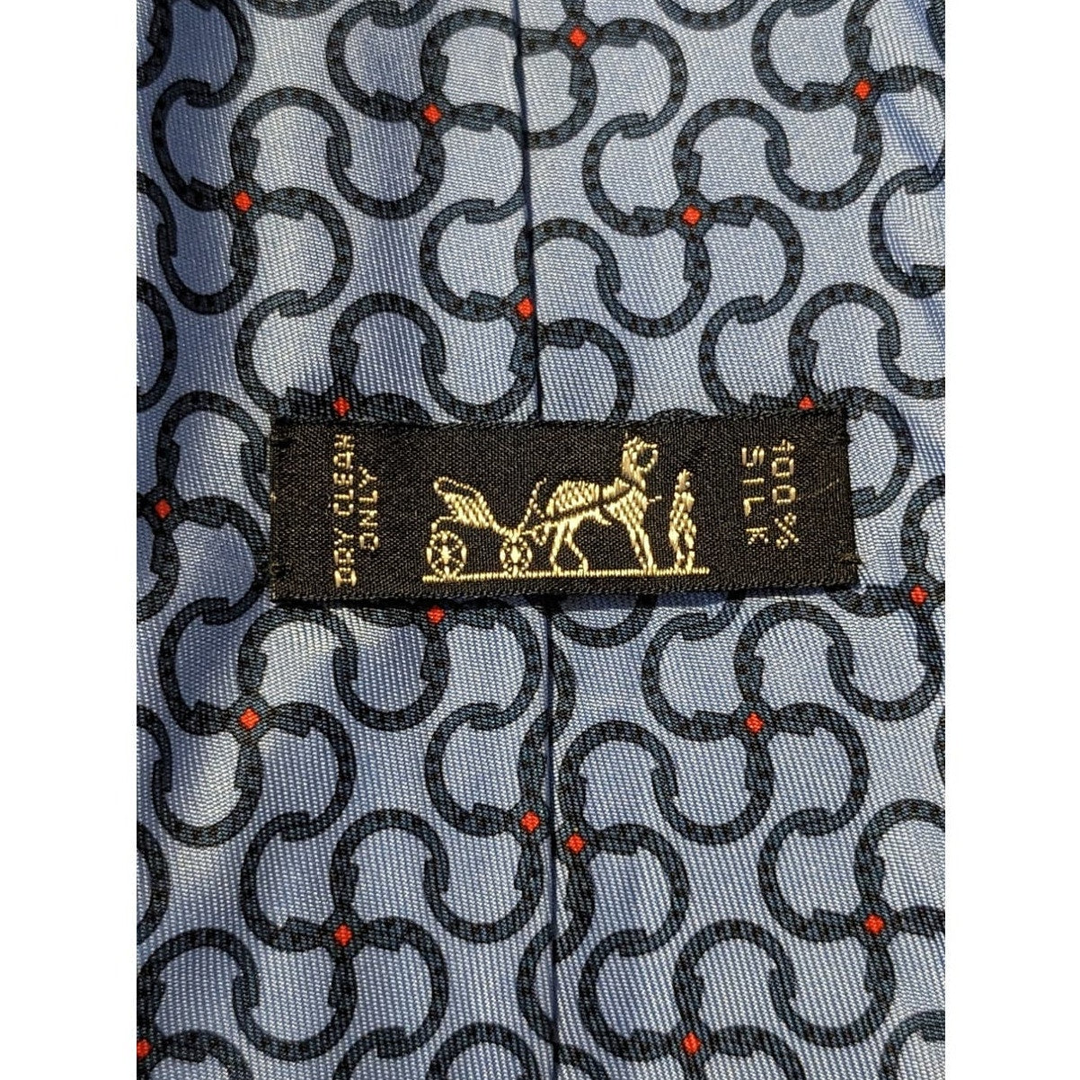 Hermes Paris Vintage 100% Silk Blue Print Neck Tie