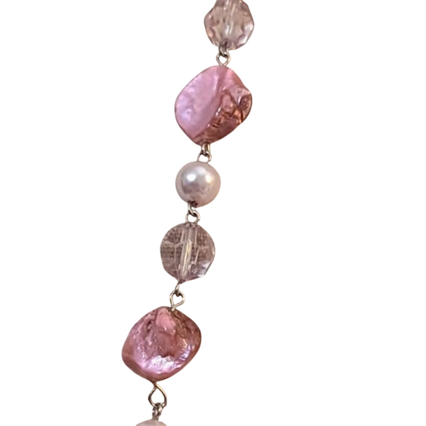 Pink Shell Faux Pearl Pink & Clear Faceted Beaded Cluster Pendant Chain Necklace