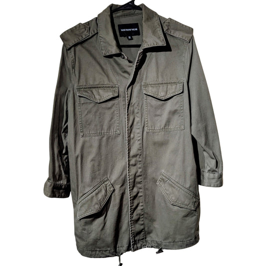 WhoWhatWear Olive Green Military Snap Front Draw String Bottom Jacket Sz M
