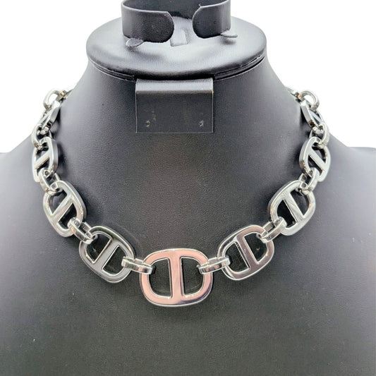 Cult Gaia Reyes Silver Tone Heavy Chain Toggle Clasp 17.5" Necklace