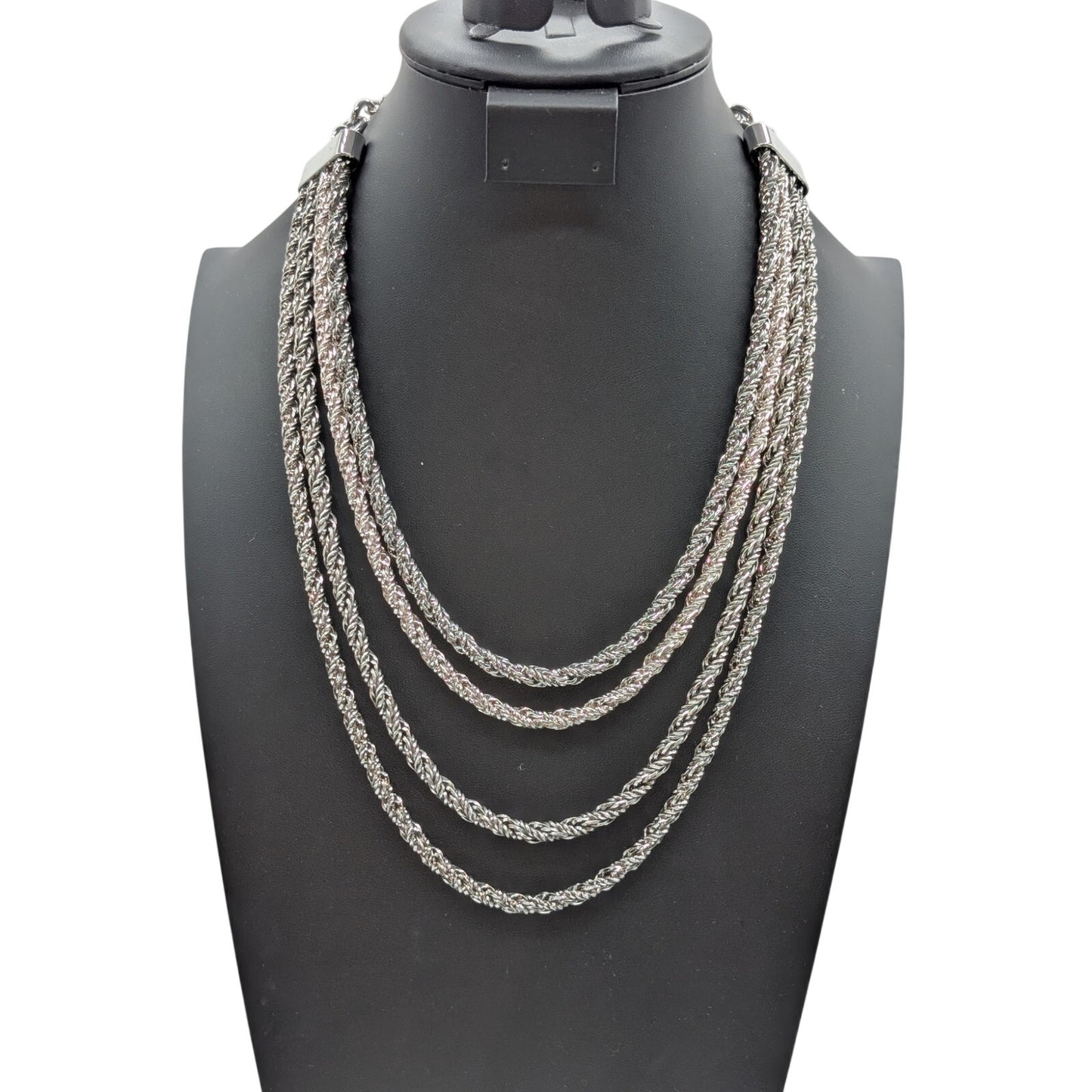 Chico's Chunky Multi-Chain Multi-Shade of Silver Tone 17.5"-21.5" Necklace
