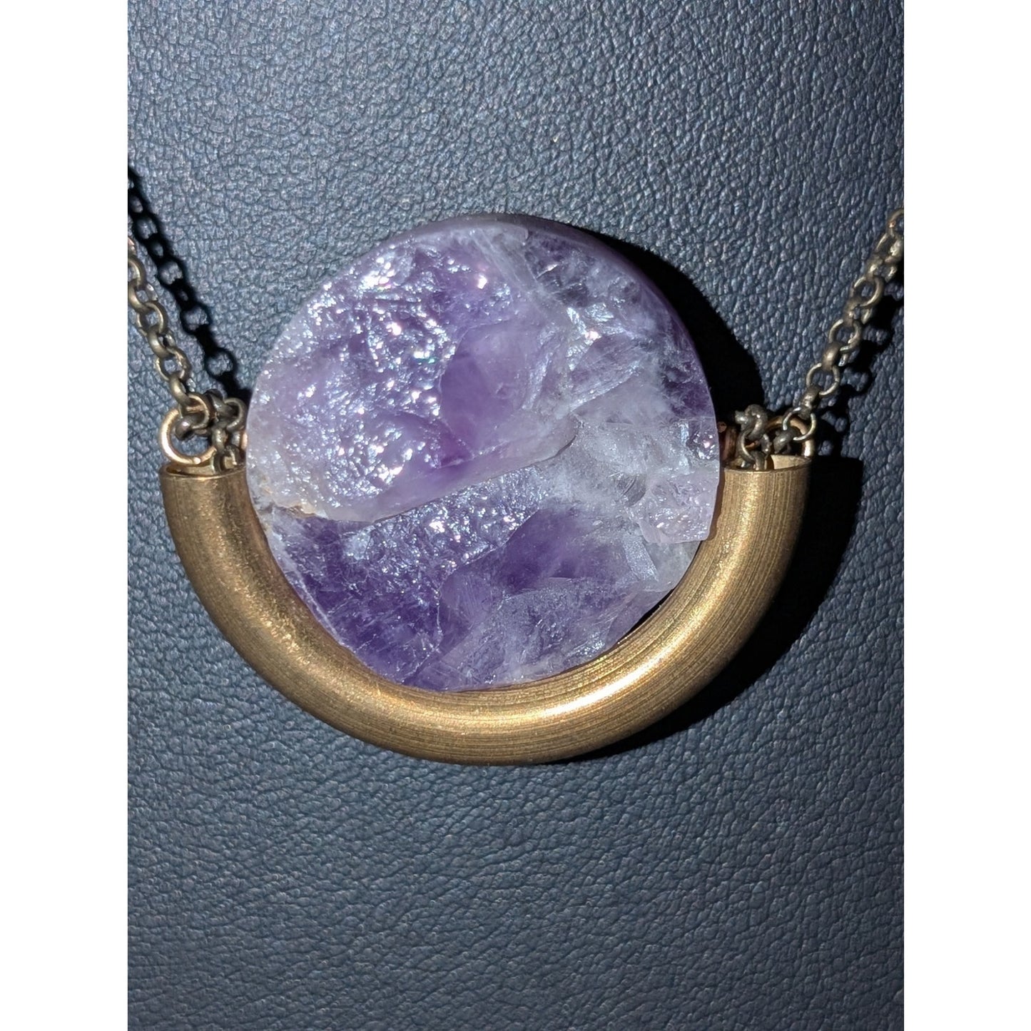 Larissa Loden 'Floating Amethyst' Pendant Brass Antiqued Chain 18" Necklace