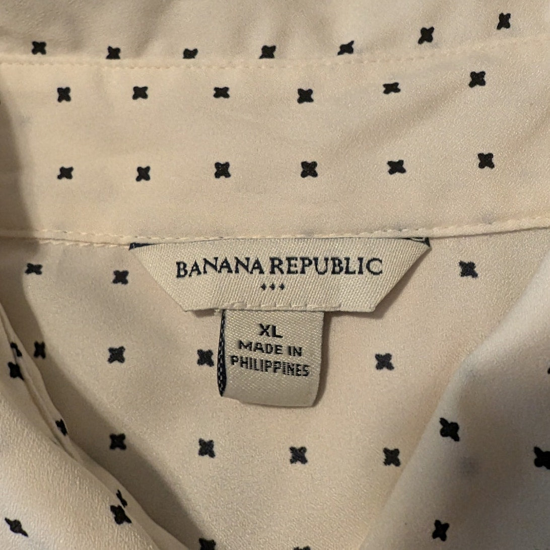 Banana Republic Cream Dot 2 Chest Pocket Epaulet Button Up Blouse Womens Sz XL