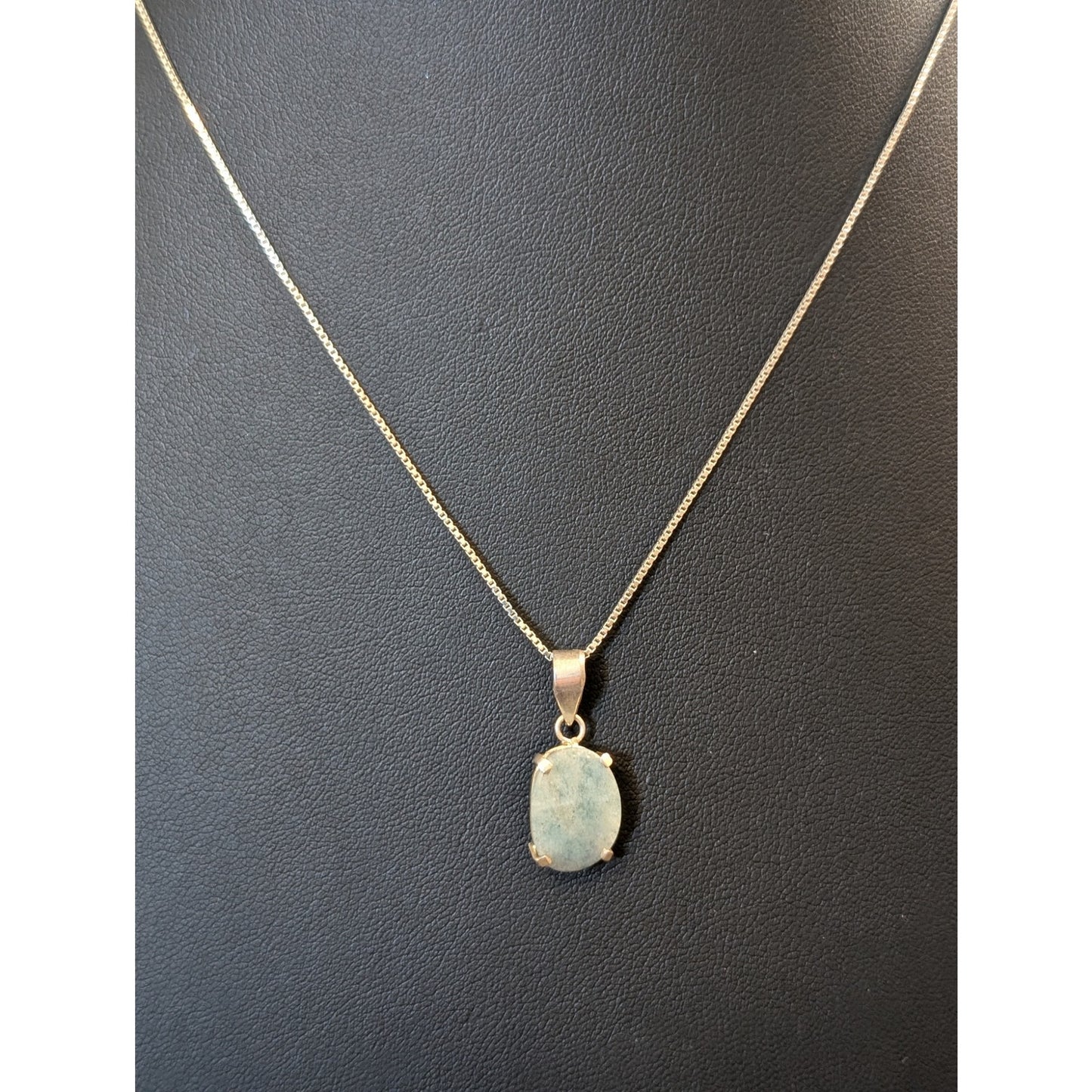 Vtg 925 Sterling Silver Natural Aquamarine March Birthstone Box Chain Necklace