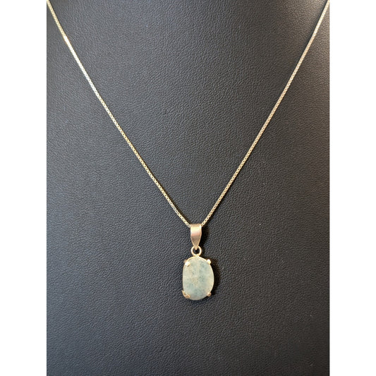 Vtg 925 Sterling Silver Natural Aquamarine March Birthstone Box Chain Necklace