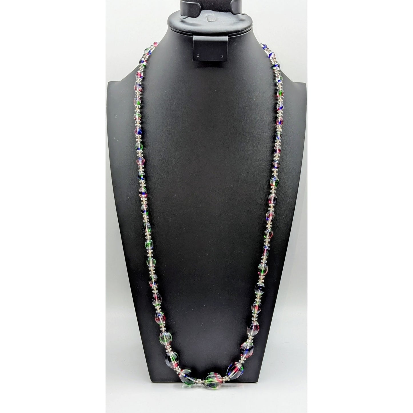 VTG Rare Iris Rainbow Graduated Glass Bead Knotted Long Over the Head Necklace