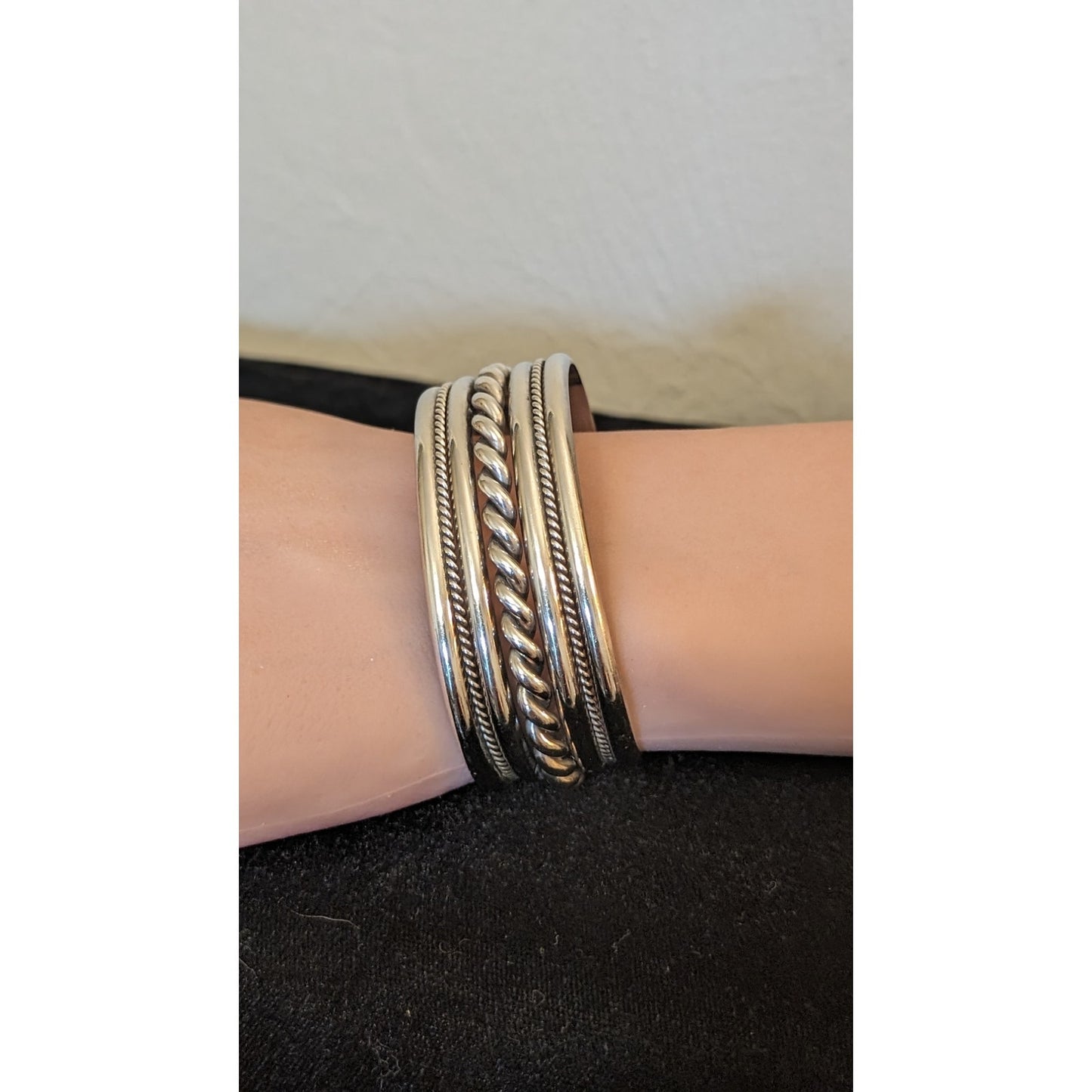 Tahe Navajo Native American Signed Braided 60g Sterling Cuff Bracelet