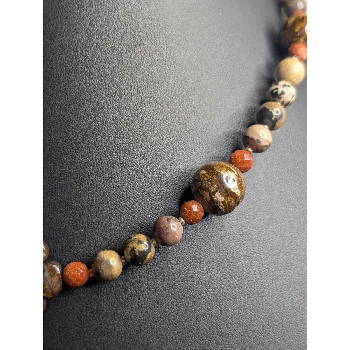 Jasper Agate Brown Stones & Goldstone Beaded Stone Flower 19.5" Necklace