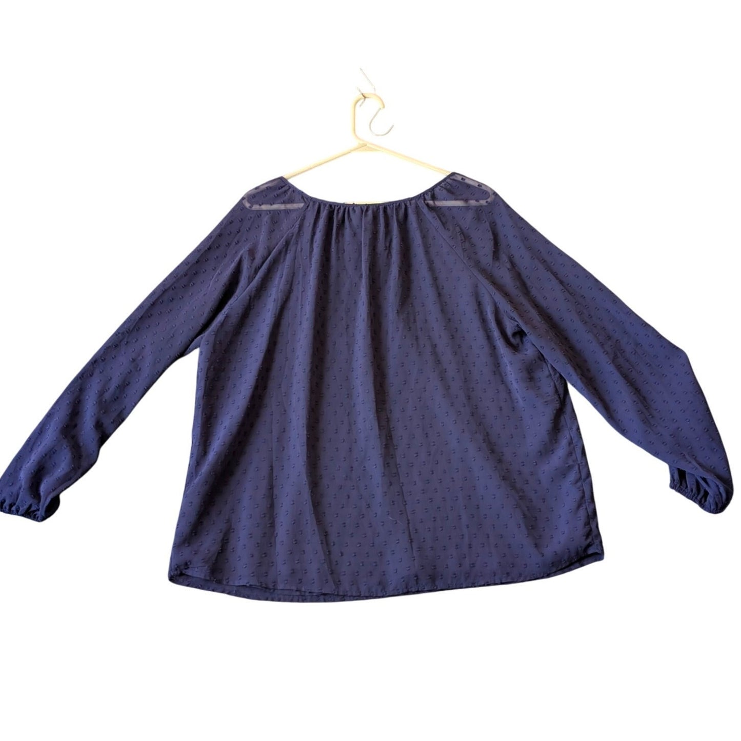 Ava & Viv Navy Chiffon Dobby Tie Scoop Neck Long Sleeve Blouse Womens Sz 1X