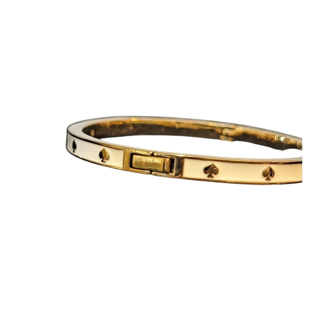 Kate Spade New York White Enamel Gold Tone Hinge Bangle Bracelet