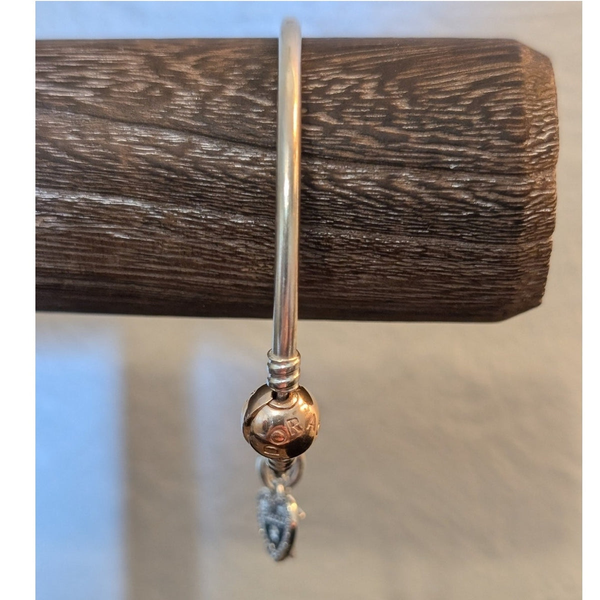 Pandora's Modern Classic Silver Bangle W/ Rose Metal Blend & Three Charms