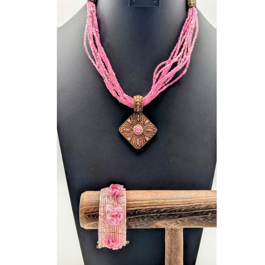 Lot of Two Pink Seed Bead Necklace & Bracelet Jewelry Pieces