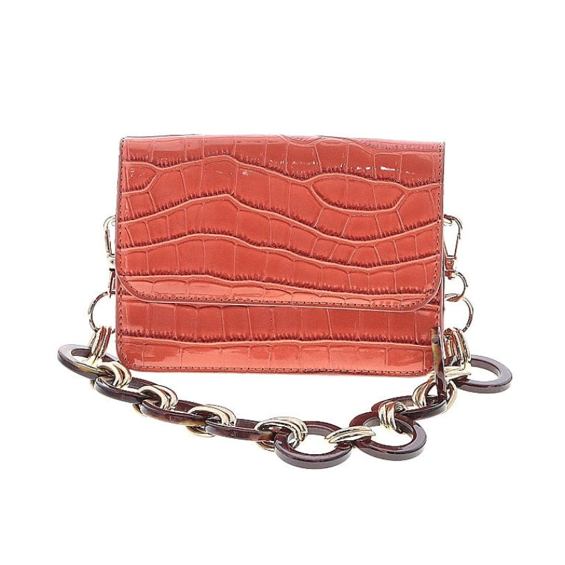 ASOS Pumpkin Faux Croc Tortoise Ring Chain Link Strap Shoulder Bag