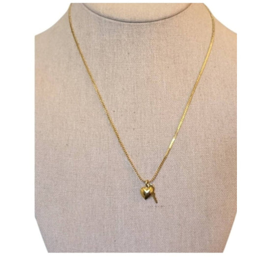 Key to My Heart Gold Tone Key & Heart Charm 18" Necklace  W/ Spring Ring Clasp