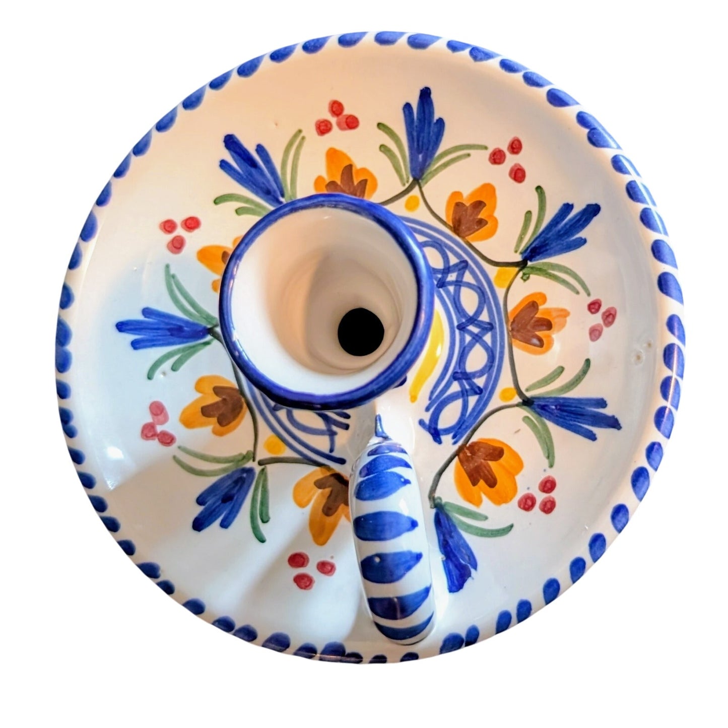 Signed De la Cal Barreira Colorful Pottery Candlestick Holder