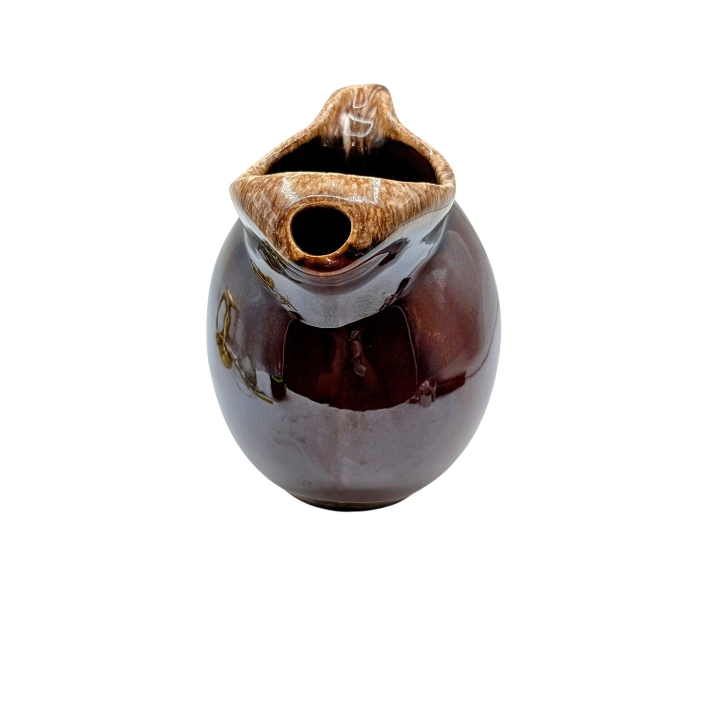 Vintage Hull Pottery Made in USA Brown Drip Glaze Ball Pitcher